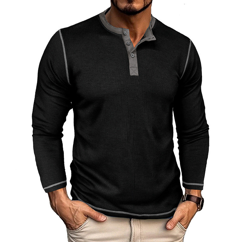 Herrer Langærmet Henley-Skjorte med elegant Knapliste og trendy Akcenter Stilla