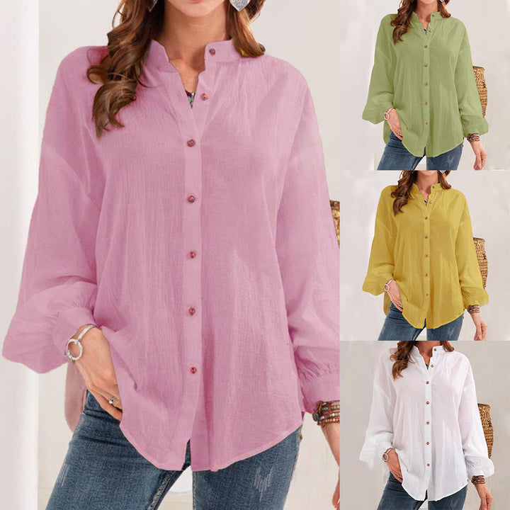 Dame afslappet bluse lavet af let linned med dekorative knapper Stilla