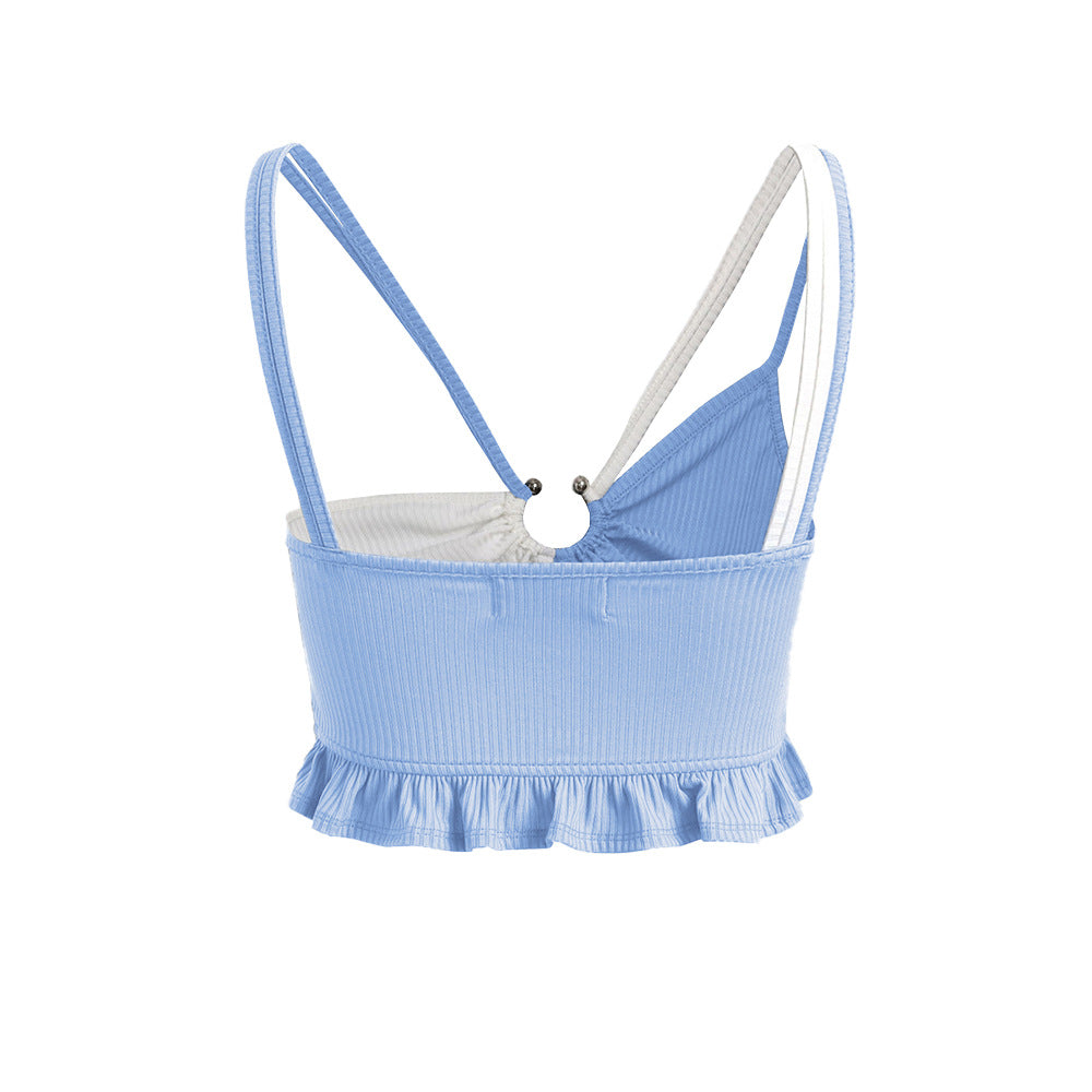 Kvindernes crop top med voluminøse flæser og justerbare stropper Stilla