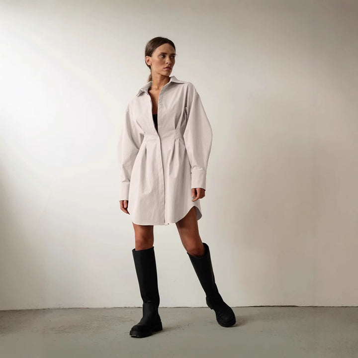 Dame Oversized Skjortekjole med struktureret stof og elegante puffærmer Stilla