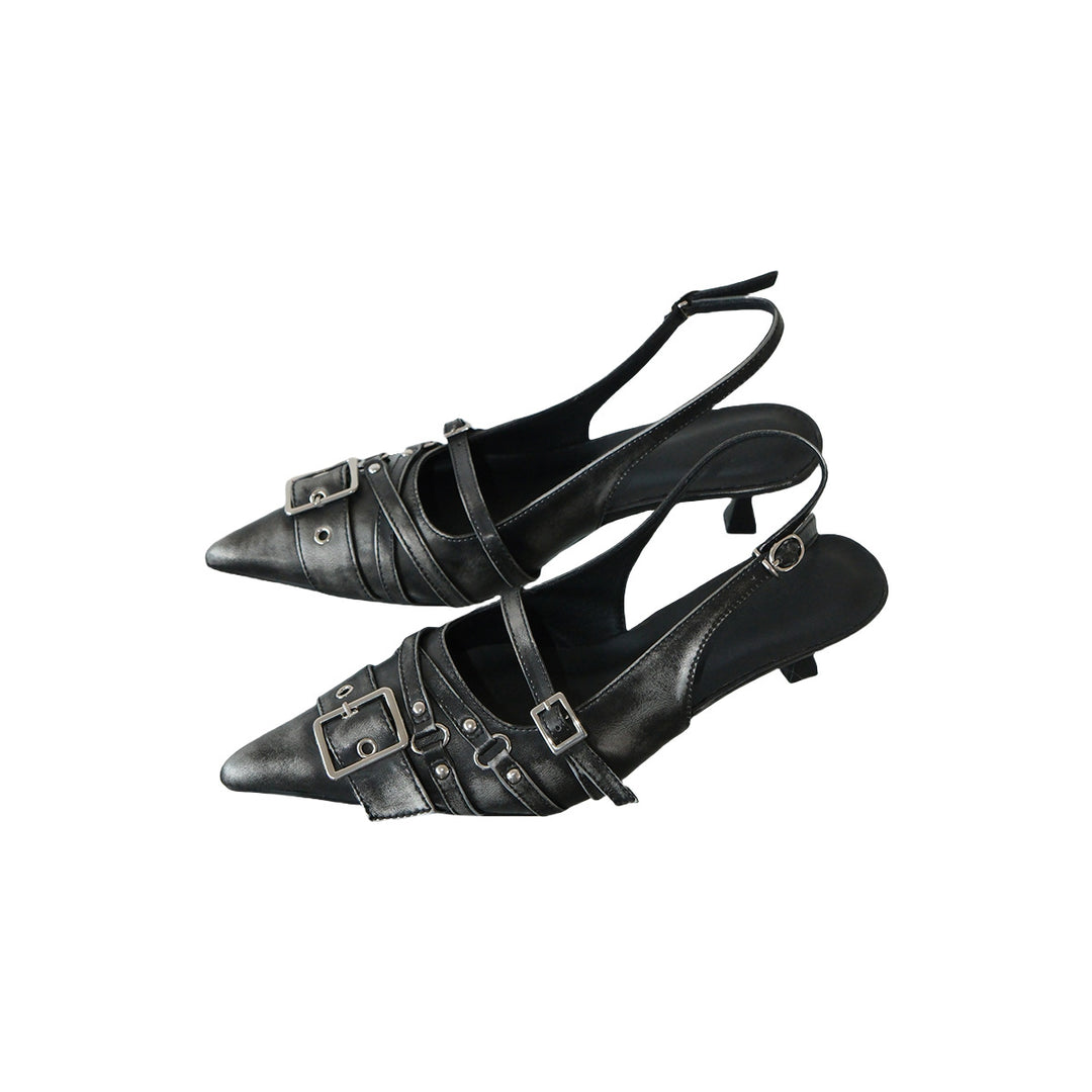 Dame Elegant Spids Tå Slingback Højhælede Sko med dekorativt Spænde-Detail Stilla