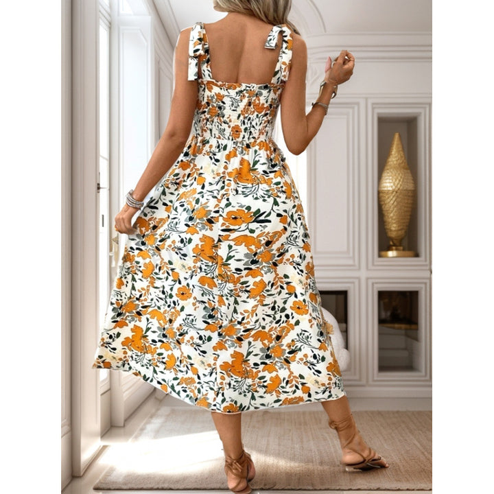 Dame Floral Print Midi Kjole med samlingsoverdel Stilla