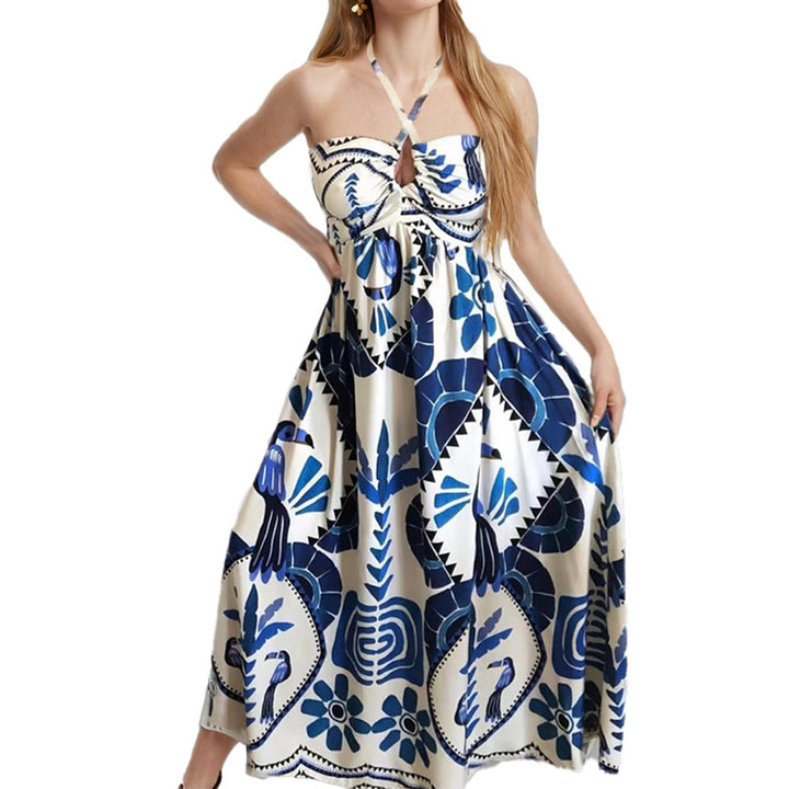 Kvinders elegante sommer maxi kjole med bandeau halsudskæring og blomsterprint Stilla