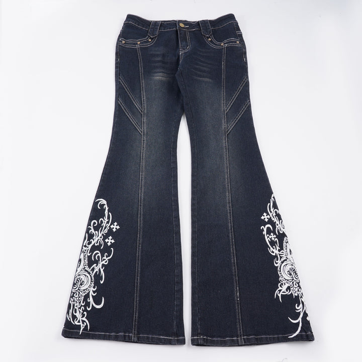 Dame jeans med udvidet ben og elegant broderi Skovae