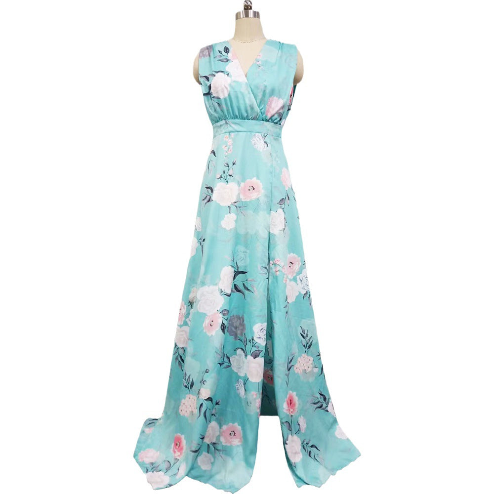 Dame maxikjole med flydende chiffon og romantisk blomsterprint Stilla
