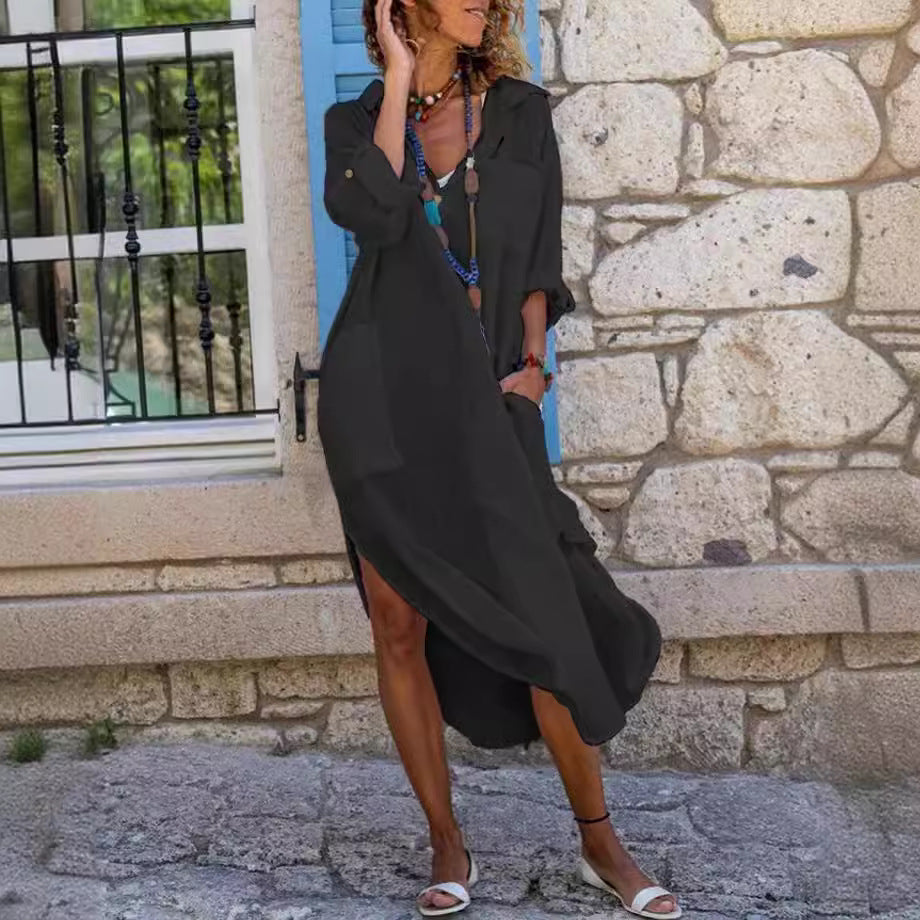 Dame Langt Sommerkjole med High-Low-Hem og Lommer Stilla
