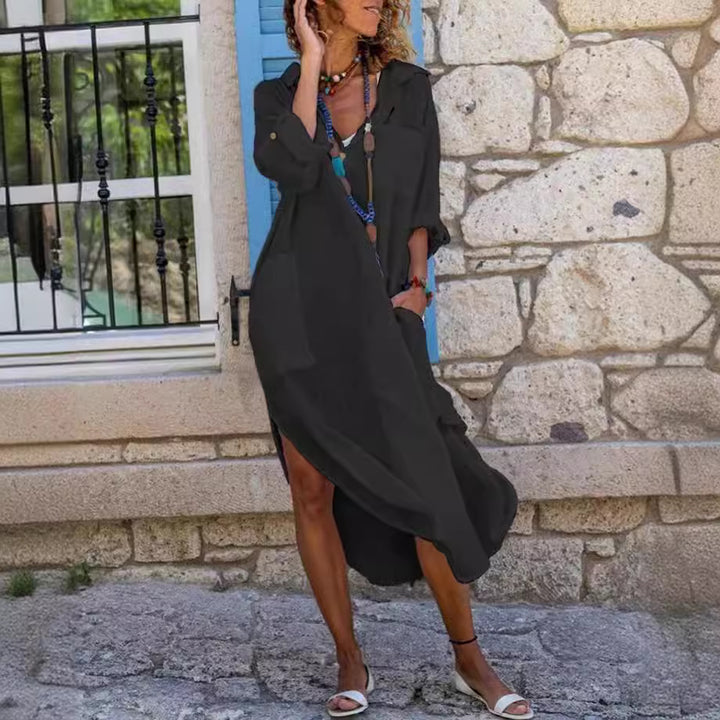 Dame Langt Sommerkjole med High-Low-Hem og Lommer Stilla