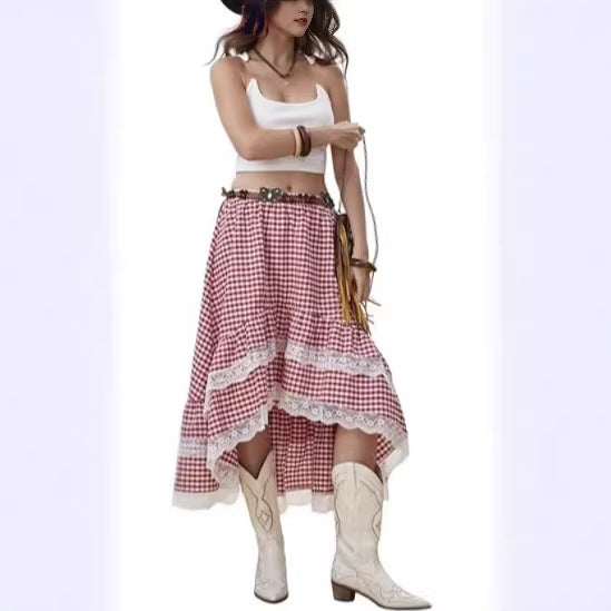 Dame Boho Maxi-nederdel med asymmetrisk kant og spids dekoration Skovae