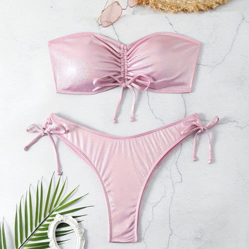 Dame Shimmering Bandeau Bikini Sæt Stilla