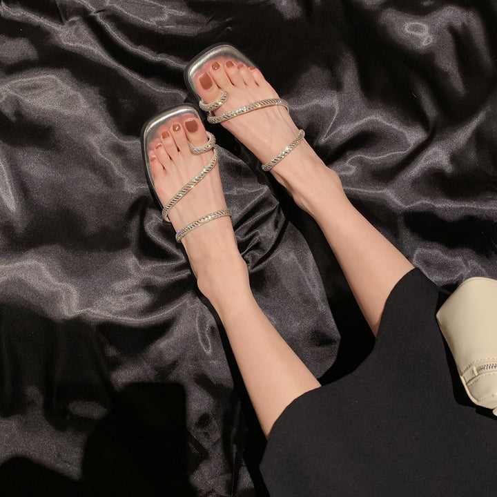 Dame elegante remsandaler med strassaccenter Stilla