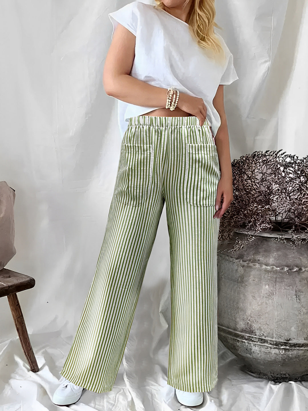 Dame Relaxed Fit Stribet Bukser Stilla