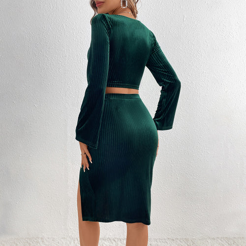 Kvindernes Crop Top og Nederdel Sæt med Rynke Detaljer og Elegant Drapering Stilla