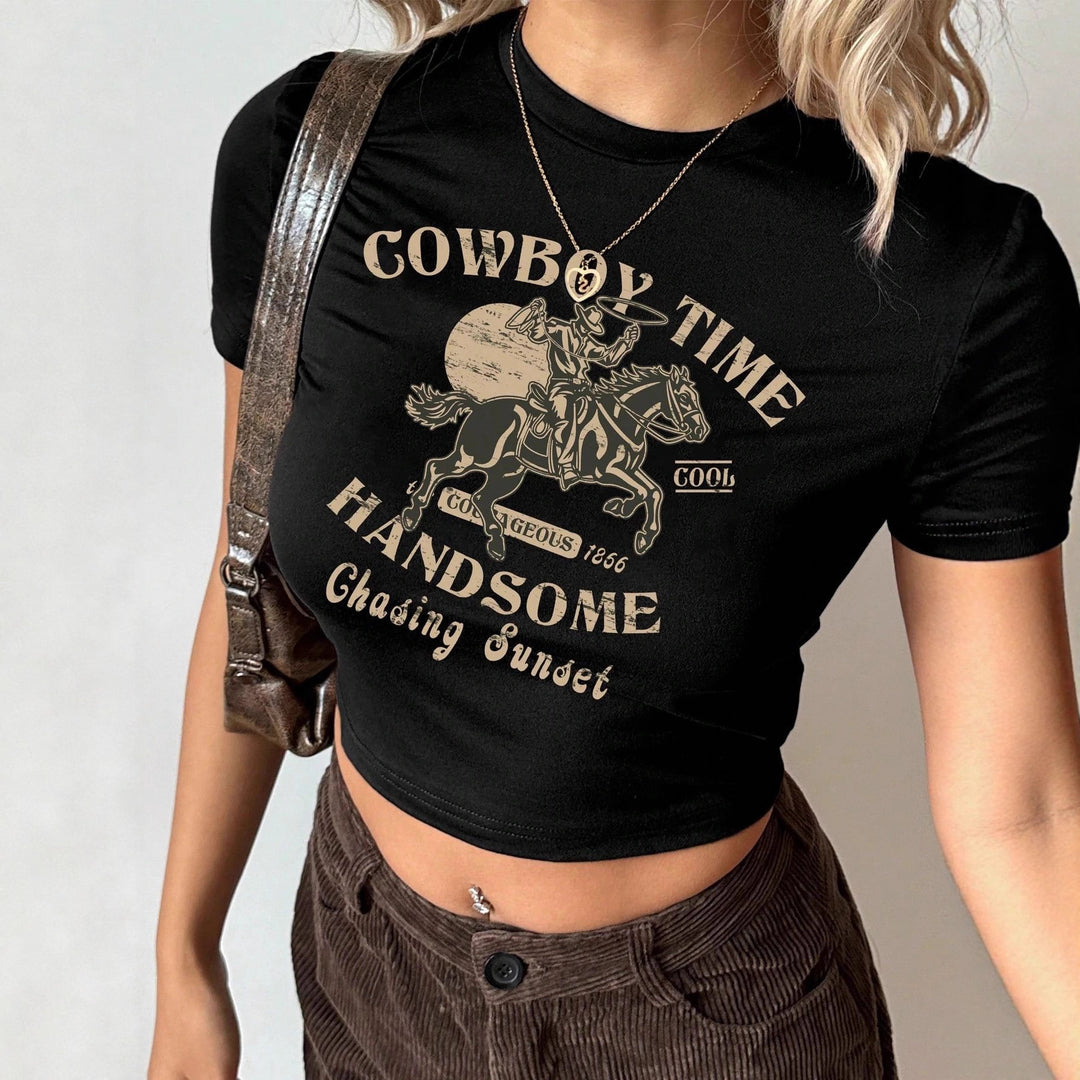 Dame Crop-T-Shirt med kreativt udtryksdesign Skovae