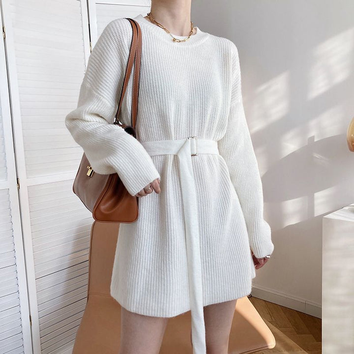 Damerne Fashionable Strik Sweater med Bælte Stilla