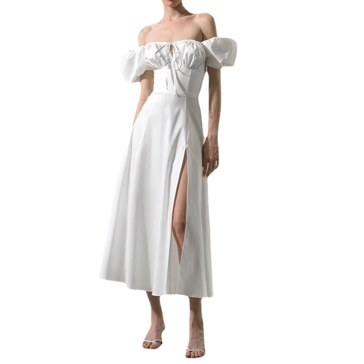 Kvindernes maxi kjole med off-the-shoulder design og voluminøse puffærmer Stilla