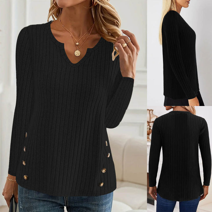 Dame Modetrend V-Udskæring Sweater med Knapdetaljer Stilla