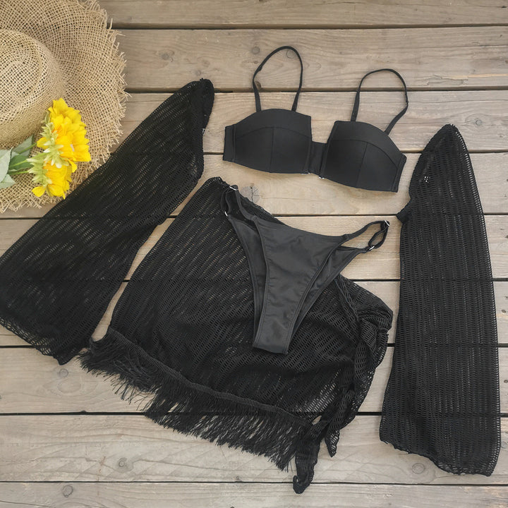 Dame bikini-sæt med elegant netlook og frynset nederdel Stilla
