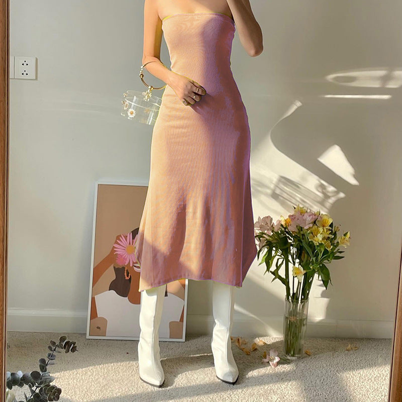 Dame maxikjole med off-shoulder design og figursyet pasform Skovae