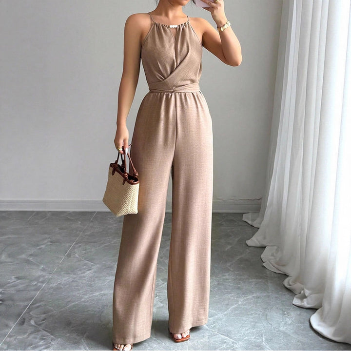 Dame gulvlængde jumpsuit med raffineret indpakningsdesign og elegant taljesøm Skovae