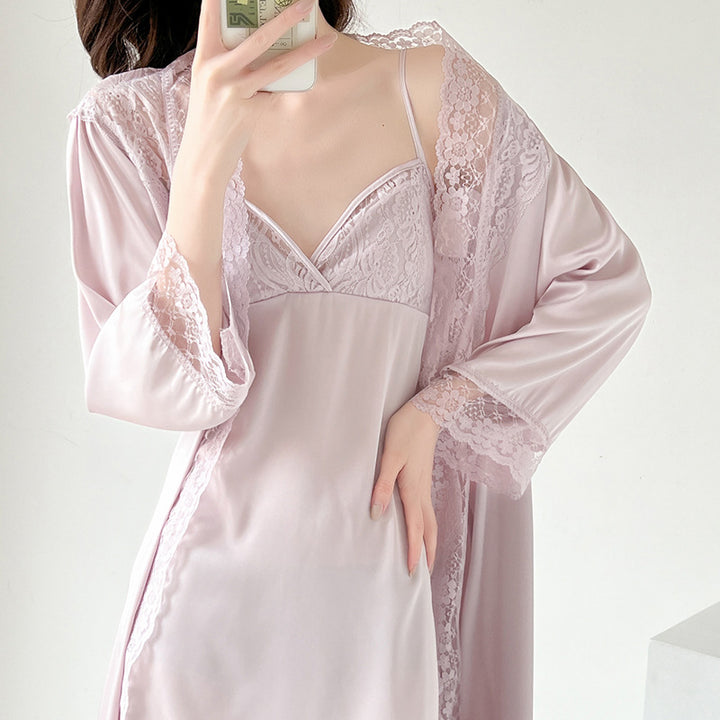 Dame Elegant Nattøj med Spidsedekoration og Kimono-Ærmer Stilla