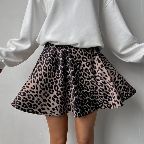 Dame nederdel i leopard-design med flydende snit og elastisk talje Stilla