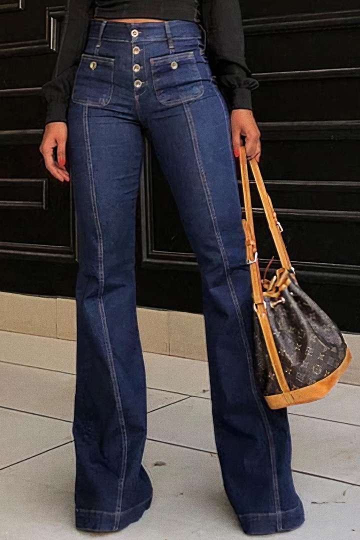 Dame Bootcut Jeans med højt liv og moderne knapdetaljer Stilla