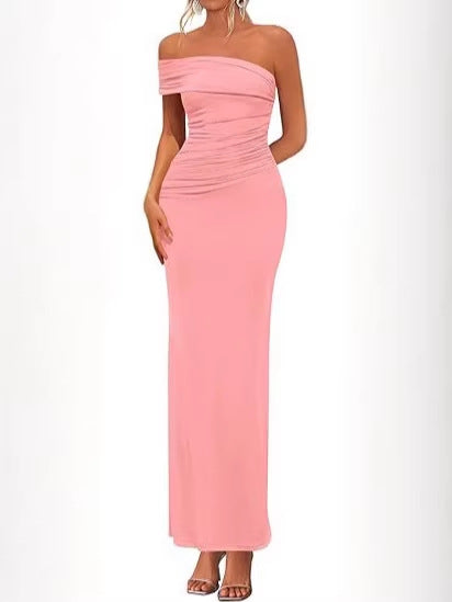 Dame Elegant Maxi Kjole med skuldrene fri design og raffinerede draperinger Skovae