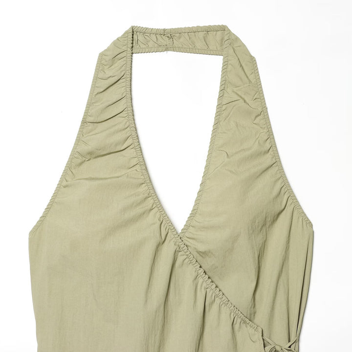 Dame Halterneck Top med elegant knudedetalje og flydende snit Skovae