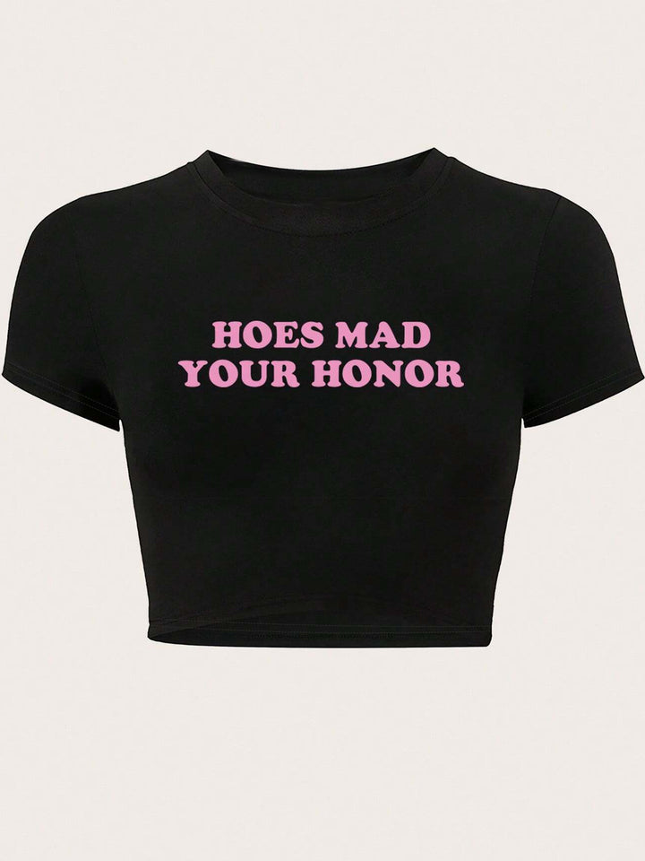 Dame Crop-T-shirt med inspirerende tryk og tætsiddende pasform Skovae