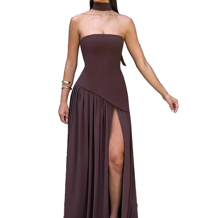 Dame Strapless Aftenkjole med asymmetrisk design og benudskæring Stilla
