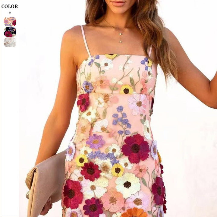 Dame Elegant Maxikjole med blomsterbroderi Stilla
