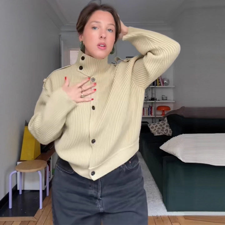 Dame oversized cardigan med høj krave Stilla