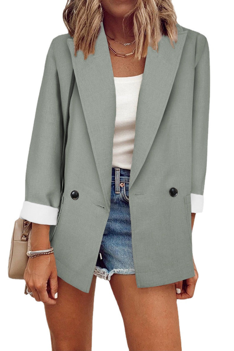 Dame Elegant Oversized Blazer med dobbeltrække af knapper og stilfulde detaljer Stilla