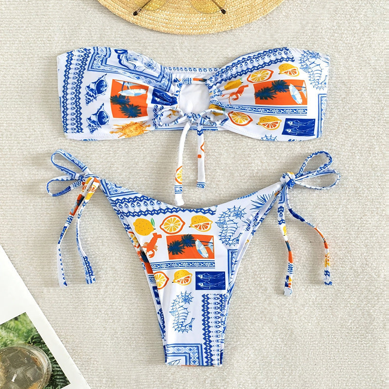 Damer Bandeau-Bikini med legende mønster og justerbart binde-system Skovae