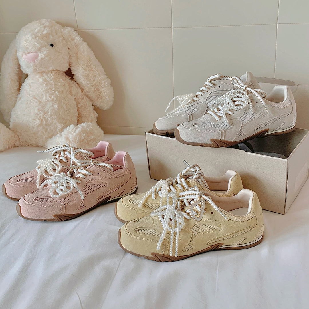 Dame Trendy Suesko Schnürsneakers med perleaccenter Stilla