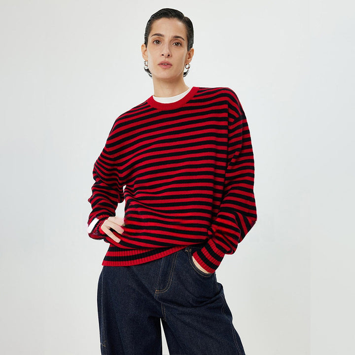Kvindernes fashionable rullekrave sweater med stribemønster Stilla