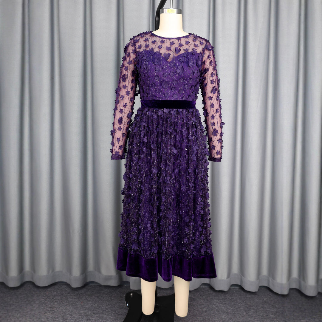 Dame elegant A-linie aftenkjole med blomsterprint spidsapplikationer Skovae