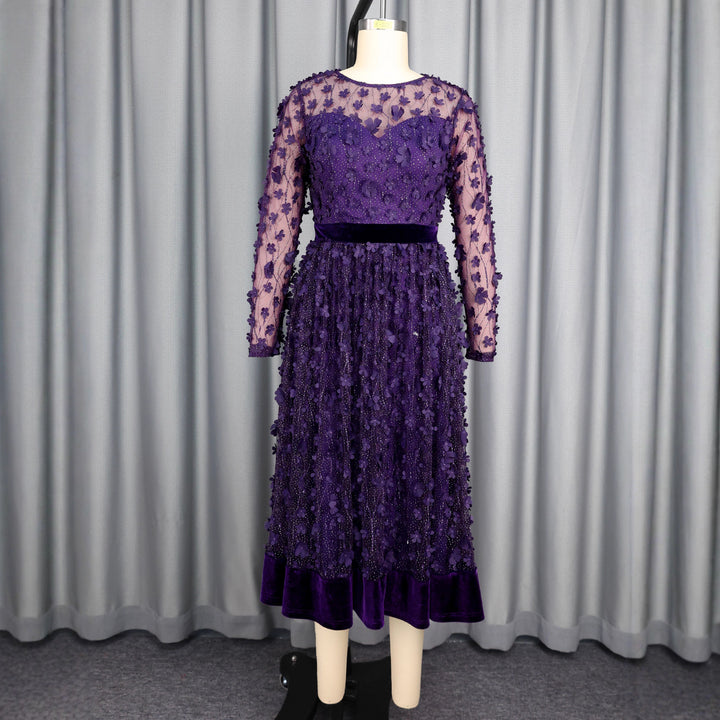 Dame elegant A-linie aftenkjole med blomsterprint spidsapplikationer Skovae