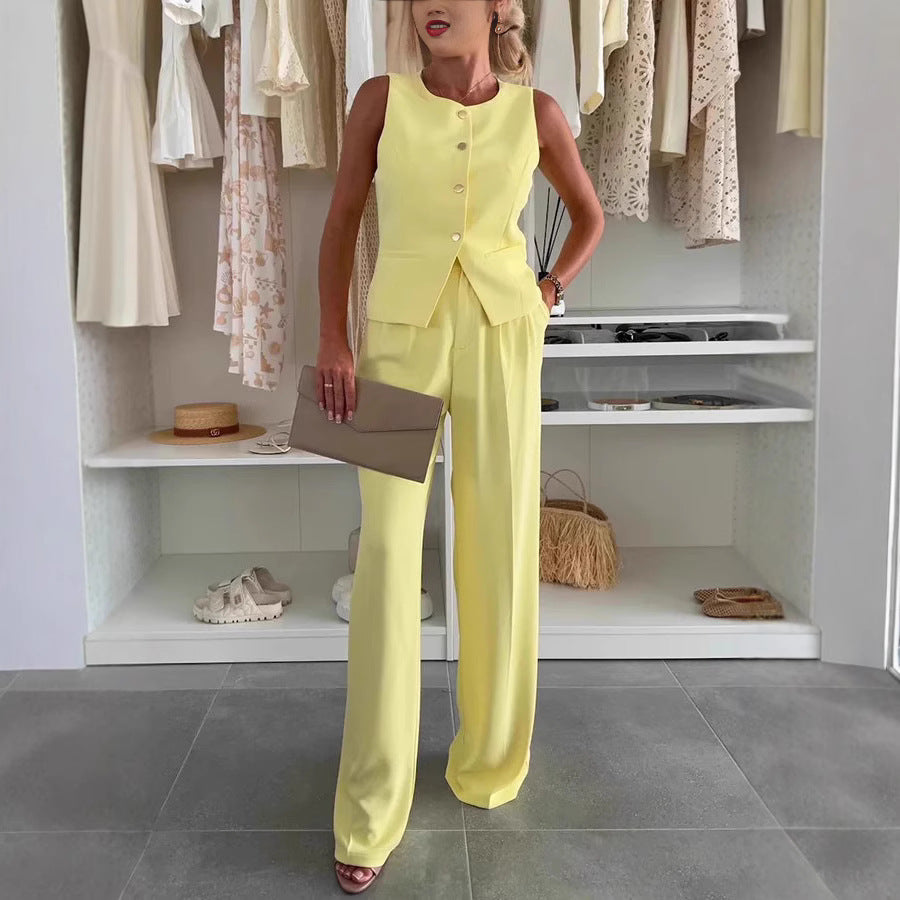 Dame Elegant To-delt Sæt med figursyet Blazer og bredskårne Bukser Stilla