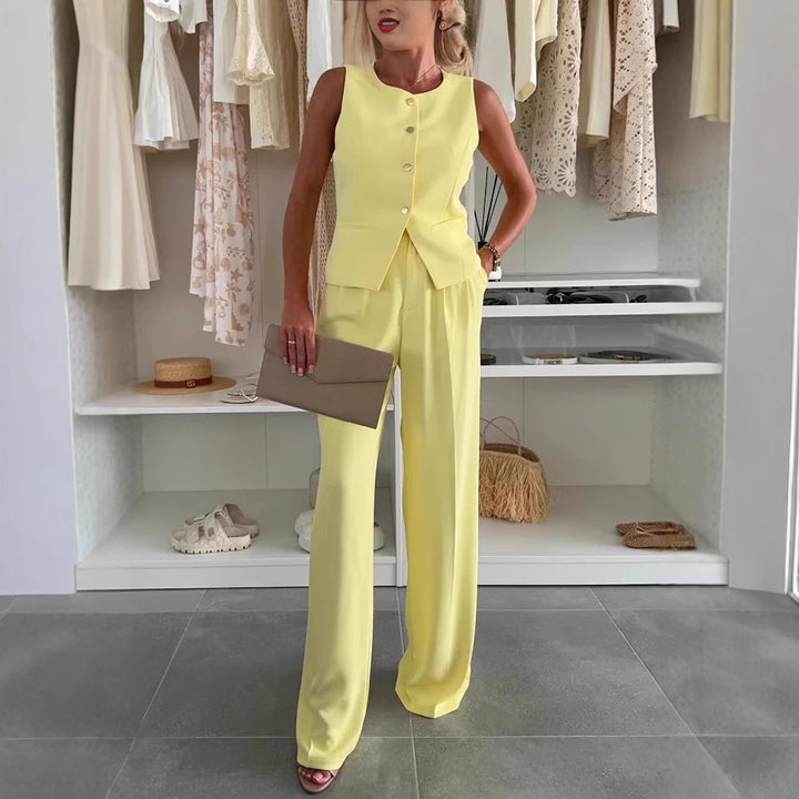 Dame Elegant To-delt Sæt med figursyet Blazer og bredskårne Bukser Stilla