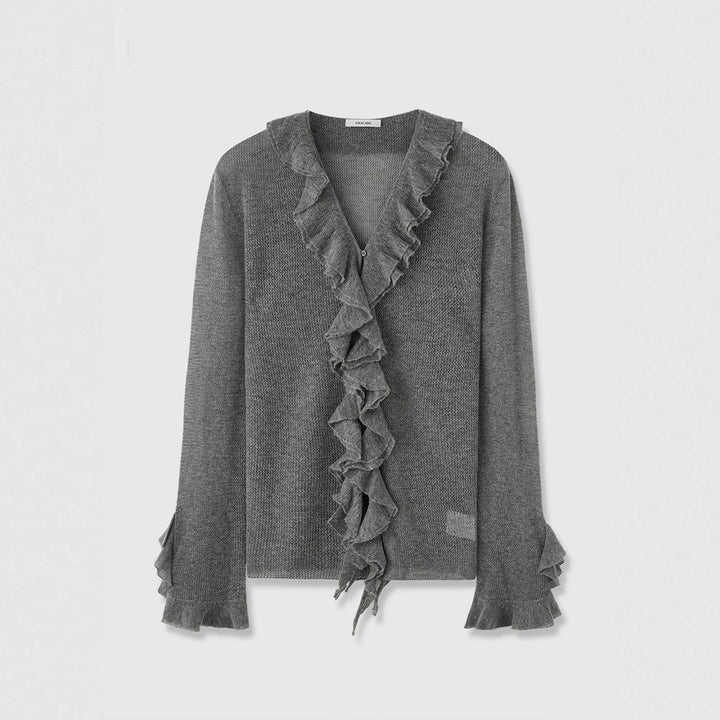 Kvindernes strikkede sweater med flæse dekoration Stilla