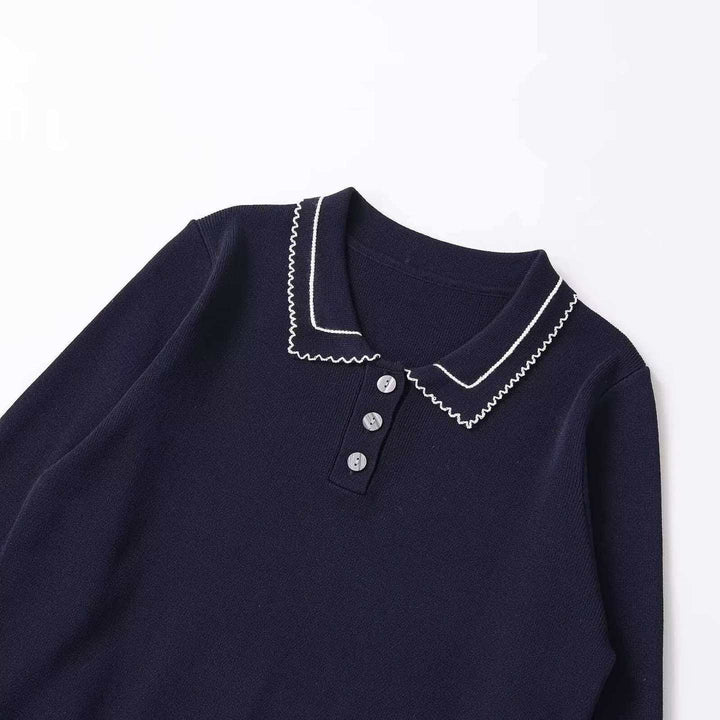 Damer strikket pullover med polo krave og knap-lukning Stilla