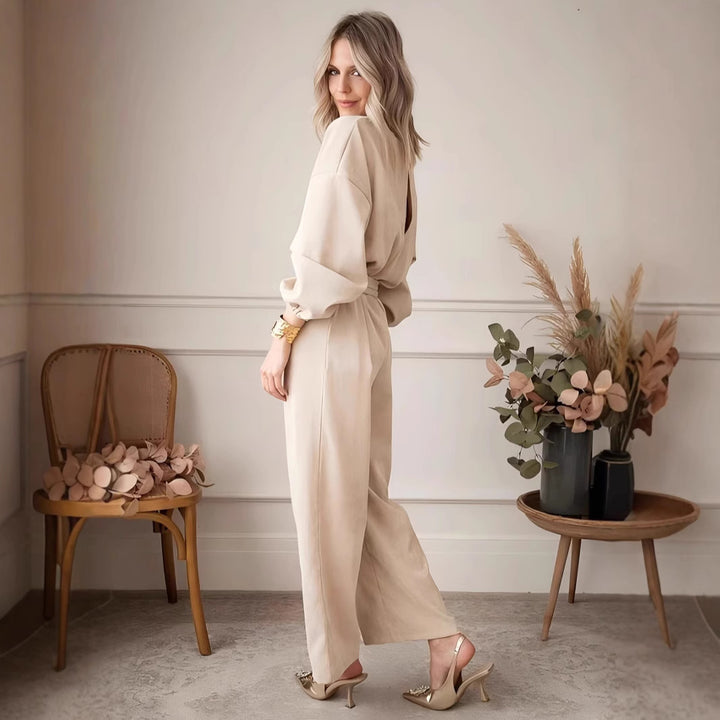 Dame afslappet jumpsuit med bælte og vide ærmer Stilla