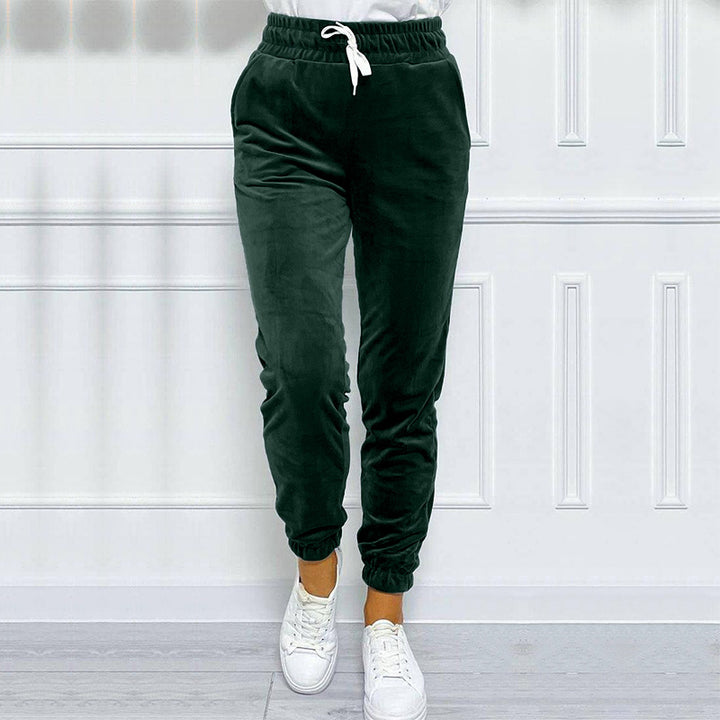 Dame behagelige velour fritidsbukser med elastisk talje og lommer Stilla
