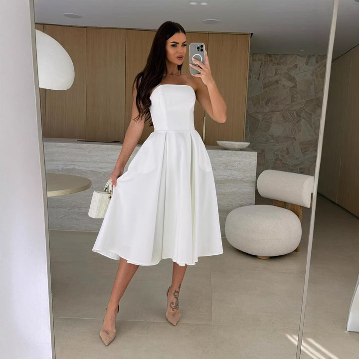 Dame Strapless A-linje Midi Kjole Stilla