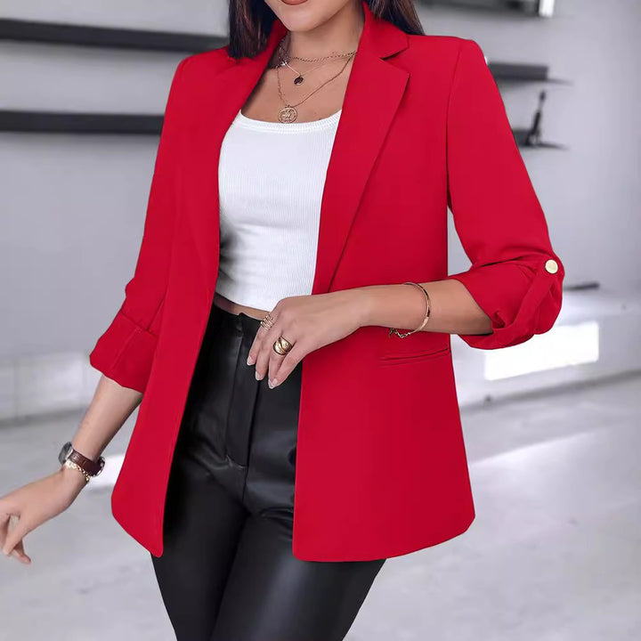 Dame Elegant Blazer med lav revers og opsmøget ærmer Stilla