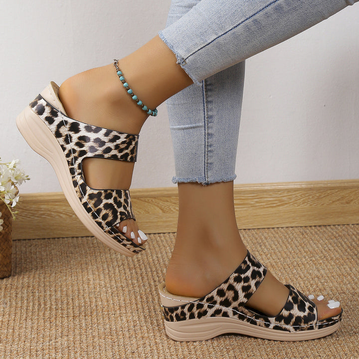 Dame elegante Wedge-sandaler med Leo-mønster Stilla