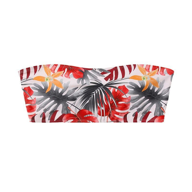 Dame Bandeau-Bikini Top med blomsterdesign Skovae