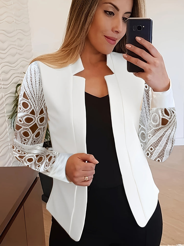 Dame elegant jakke med gennemsigtige, broderede ærmer Stilla
