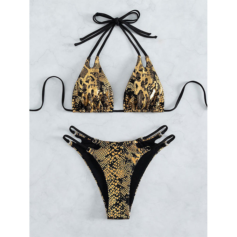 Dame triangel-bikini med moderigtigt slange mønster Skovae